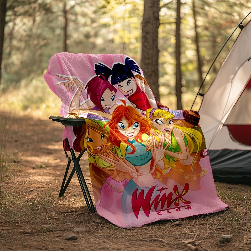1pc W-Winx Club Theme Blanket - Digital Print, Polyester, Cozy for All Seasons, Perfect for Outdoor, and Travel