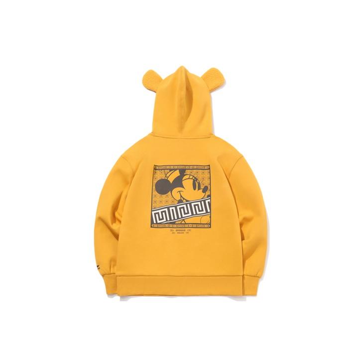 Lining X Disney Collaboration  Non-Shoe Series Mickey Mouse Pattern Hoodie Long Sleeve Women Tops Yellow AWDQ582-1