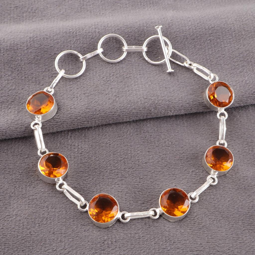 Citrina Piatră Prețioasă Argint Sterling 925 Bijuterii Lanț Brățară Femei Accesorii RB-14-5