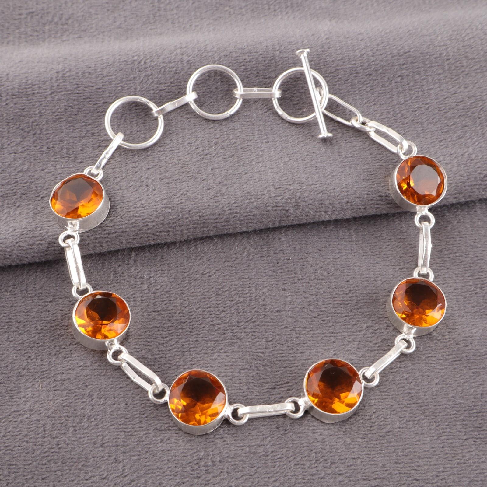 

Цитрин Драгоценный камень Серебро 925 пробы Ювелирные изделия Цепочка Браслет Женский Аксессуар RB-14-5