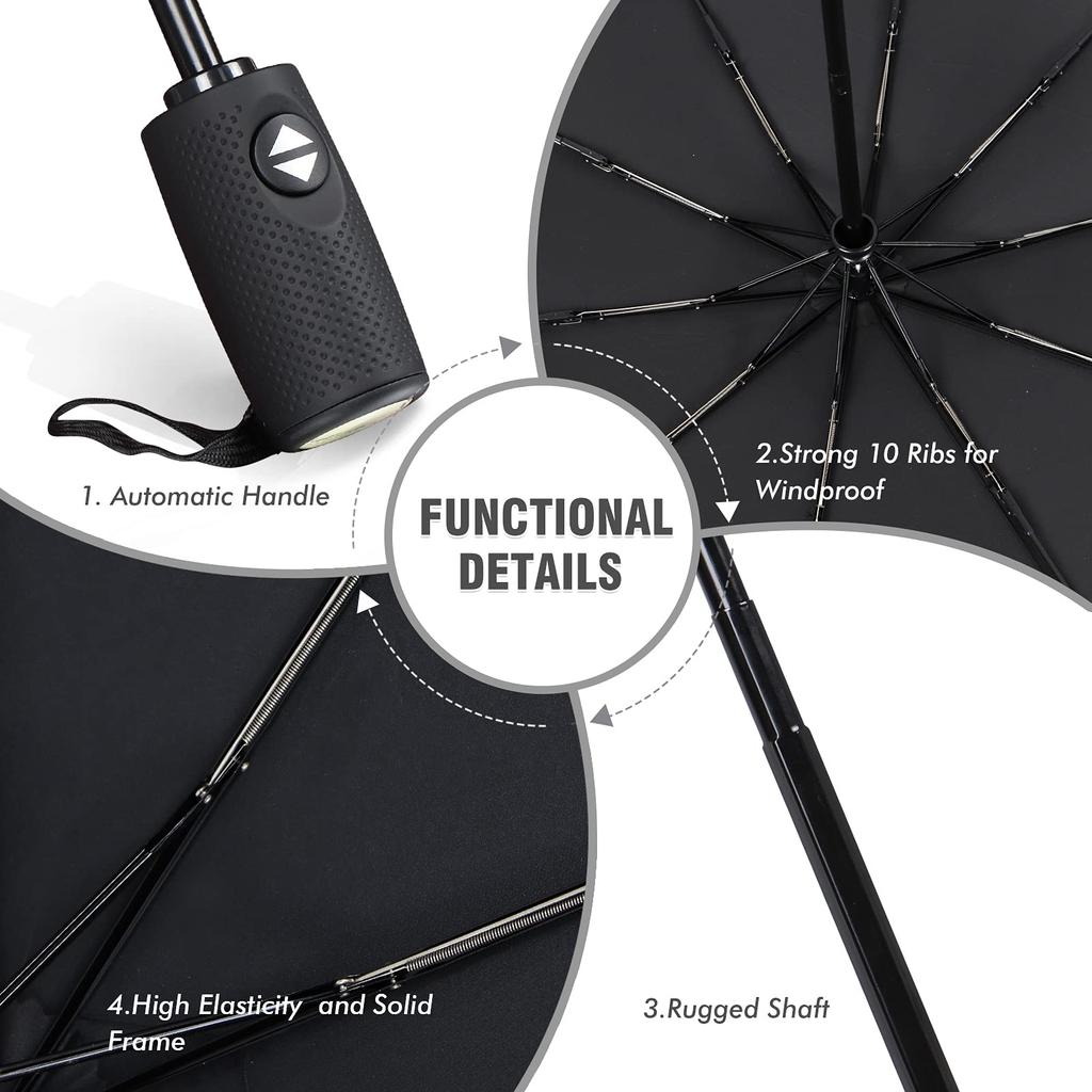 ZOMAKE Faltschirm mit Automatik 10 Super Extra Perfekt für die Regenzeit und Inklusive Aufbewahrung Schwarzer Ein-Knopf-Öffnen/Schließen, Speichen, Wasserabweisend,