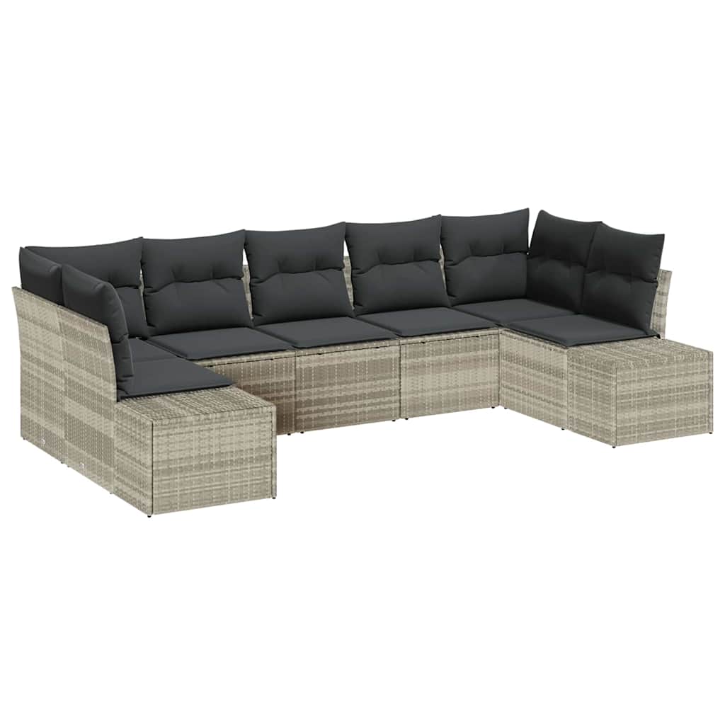 7 Piece Garden Sofa Set with Cushions Light Grey Poly Rattan