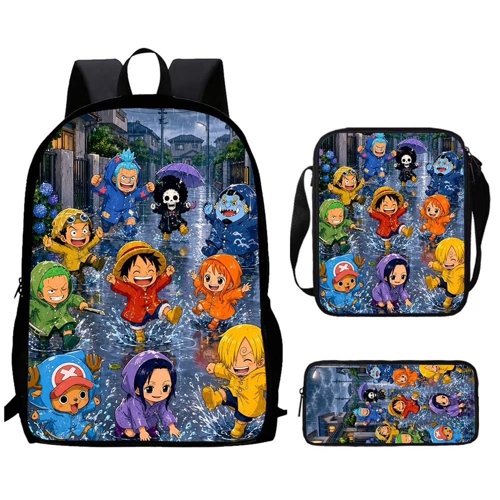 One Piece 15-Inch Mochila 3 PCS Lightweight Durable School Backpack With Crossbody Bag And Pencil Case For Boys Girls Ages 6-10