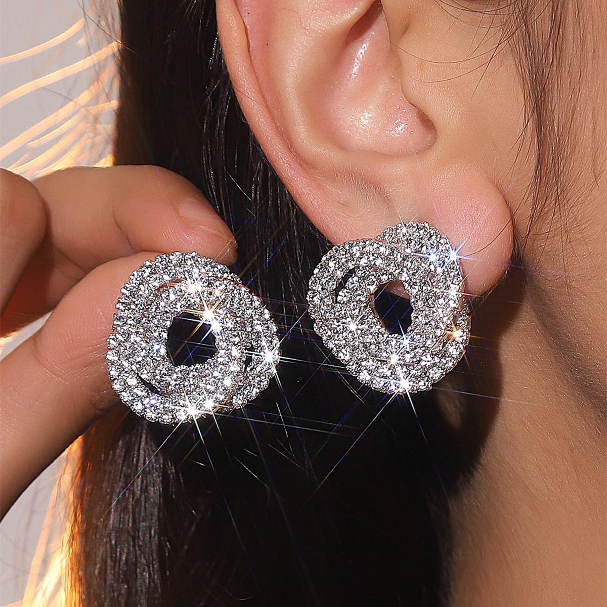 

DINGKA 925 Silver Rhinestone Spiral Women s Earrings - Exquisite and Elegant Design