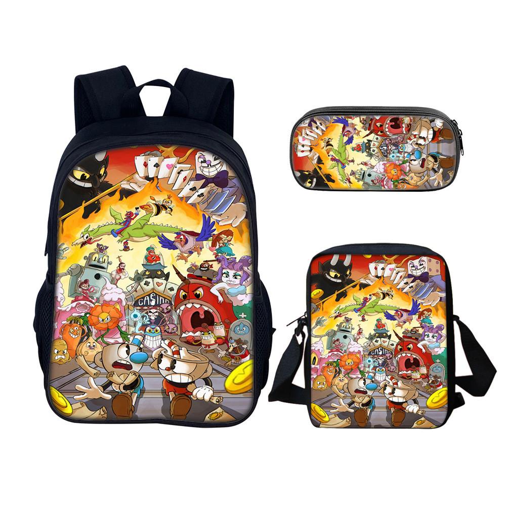 Cuphead Backpack Set For School And Travel With Nylon Construction And Multiple Compartments