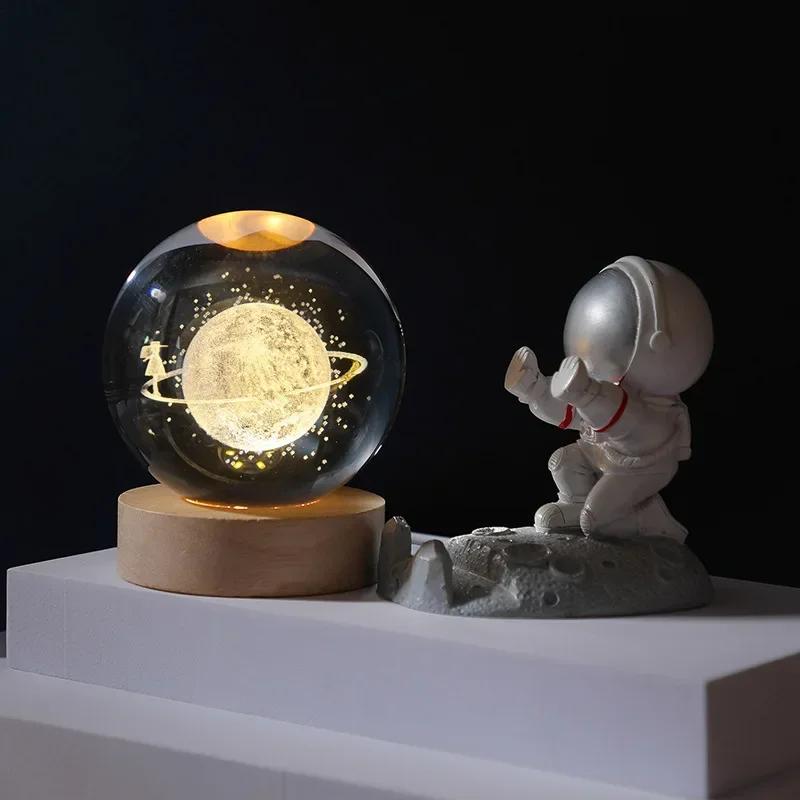 Engraved Crystal Ball Night Light with Wooden Base - Perfect Gift for Valentine's Day and Anniversary Galaxy Light