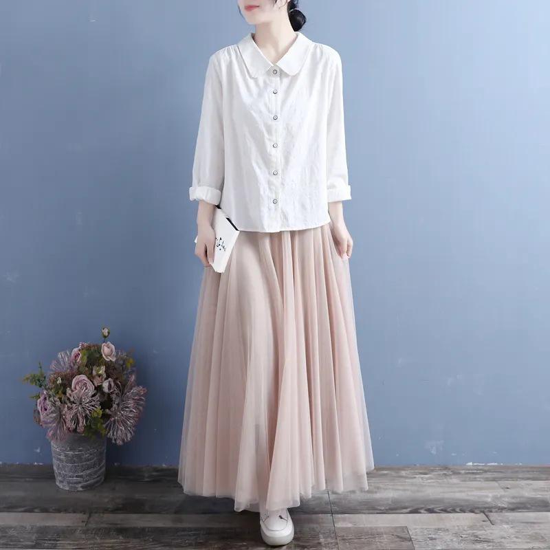 2024 Spring Women's Cotton Linen Long-Sleeved Casual Shirt