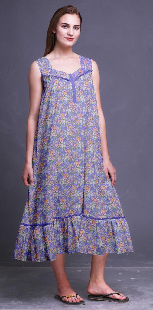 Bimba Black Butterfly Dot & Sleeveless Night Gown For Womens Cotton Printed Nightwear Ladies Sleepwear