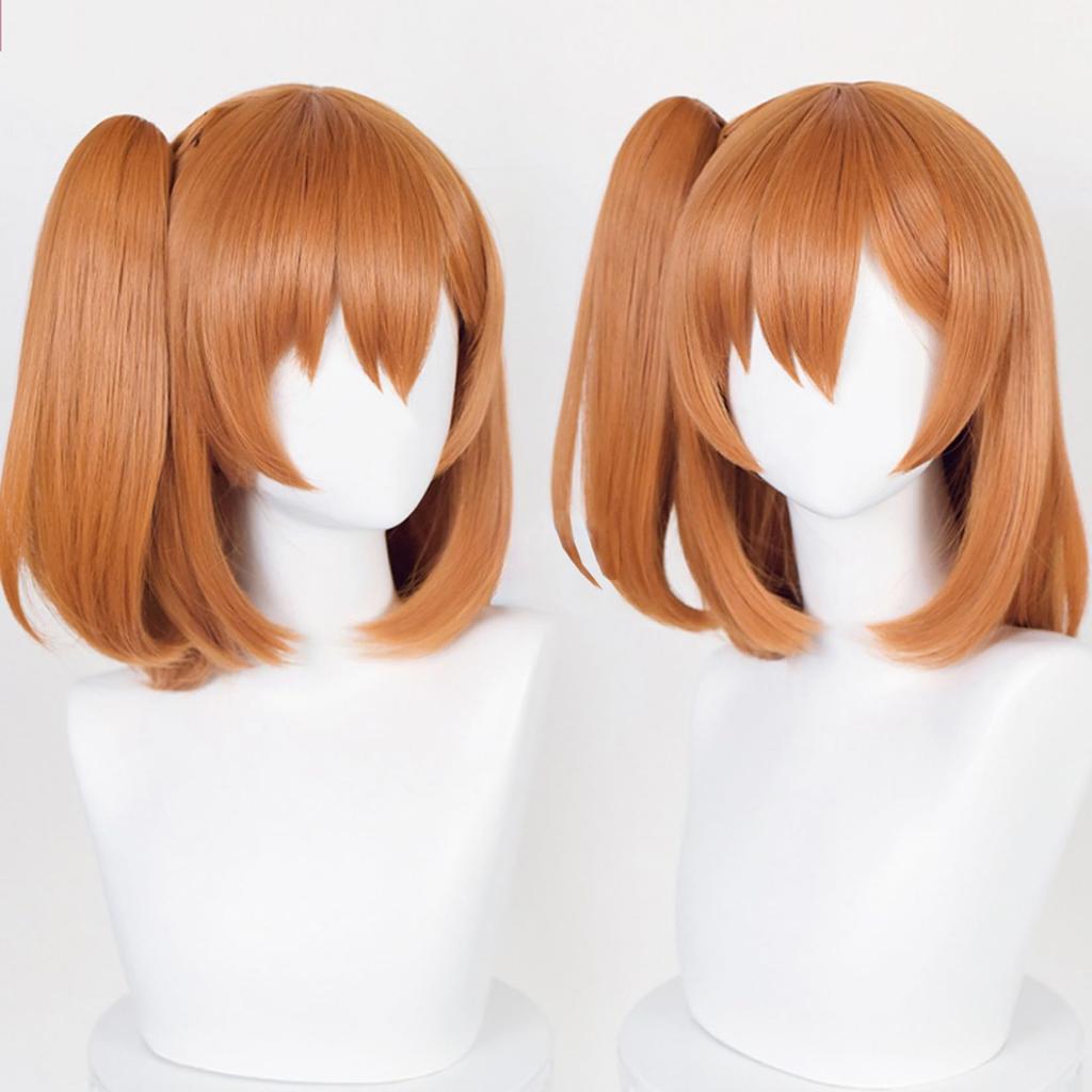 [Laubao Shopping] Honoka Kousaka Cosplay Wig, Orange Ponytail, Mesh, Heat Resistant, for Disguise, Costume Accessory, Party, Halloween, Fancy Dress, S