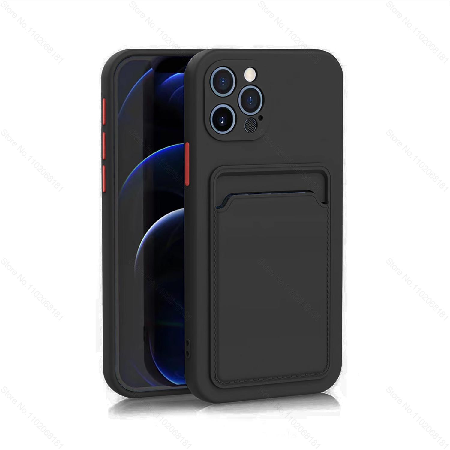 Роскошный силиконовый держатель для карт, чехол-кошелек для iPhone 16 15 14 13 12 11 Pro Max Plus, противоударный чехол для телефона, крышка слота для карт, аксессуары For iPhone 13 ProMax чёрный