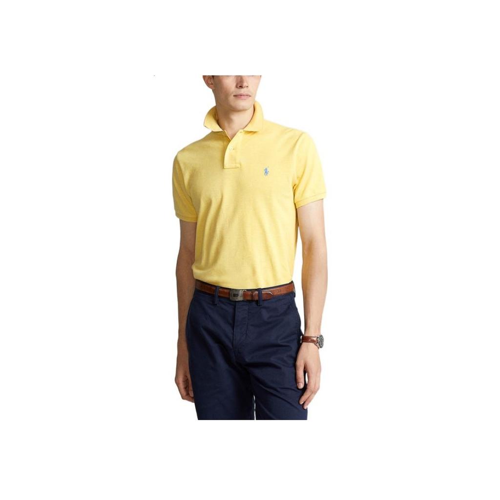 Polo Ralph Lauren SS22 Tinta Unita Logo Ricamato Vestibilità Slim Manica Corta Polo Uomo top Giallo MNPOKNI1N821555-700