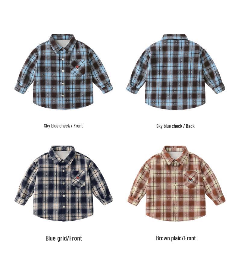 European Boys' Fleece-Lined Plaid Shirt - Autumn/Winter 2025 Kids' Thickened Top