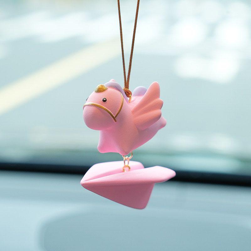 Internet-Famous Unicorn Car Hanging Ornament, Car Interior Decoration, Rearview Mirror Aroma Diffuser Stone, Fragrance Hanging Decoration, Gift Pink Pony Year of the Horse Paper Airplane Pendant