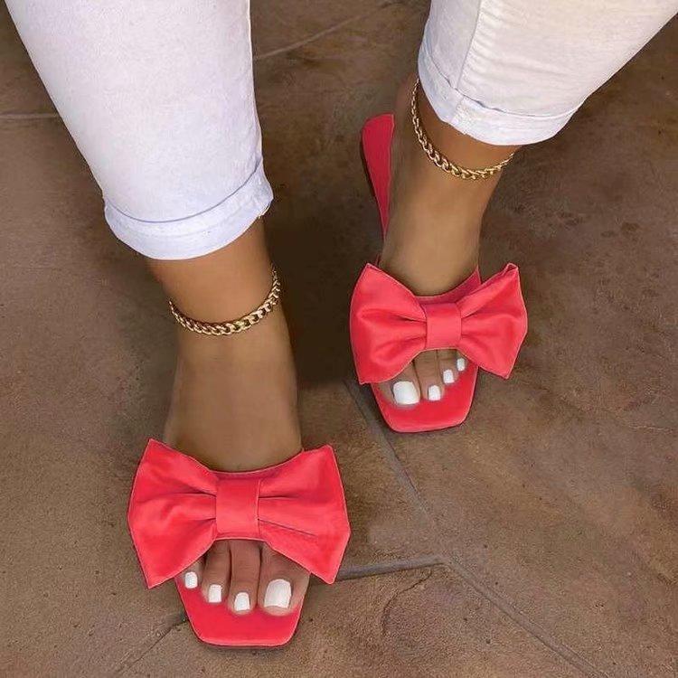 Chinelo feminino verão bowknot fundo grosso casual feminino confortável chinelos de praia sólido antiderrapante