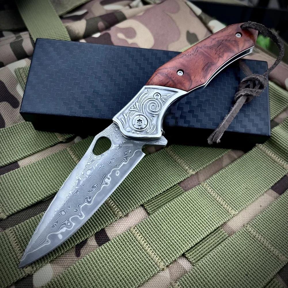 Hot Damascus Pocket Folding Knife Portable Kitchen Household Fruit Paring Knife Fine Household Paring Knife Food Knife Gifts