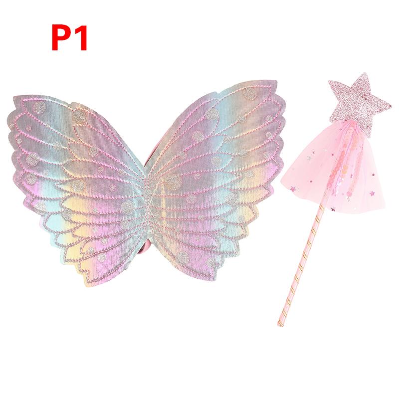Children Beautiful Butterfly Angel Wings Girls Fairy Magic Wand Flower Fairy Performance Princess Birthday Party Dress Up Props