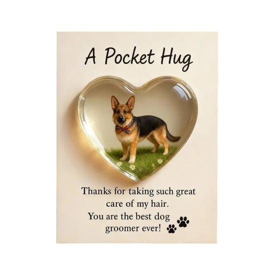 Kieszonkowy przytulasek dla psiego groomera z kartką z życzeniami Akrylowy w kształcie serca Żeton kieszonkowy do przytulania dla groomerów zwierząt Domowy upominek podziękowanie dla groomera Pamiątka na pamiątkę