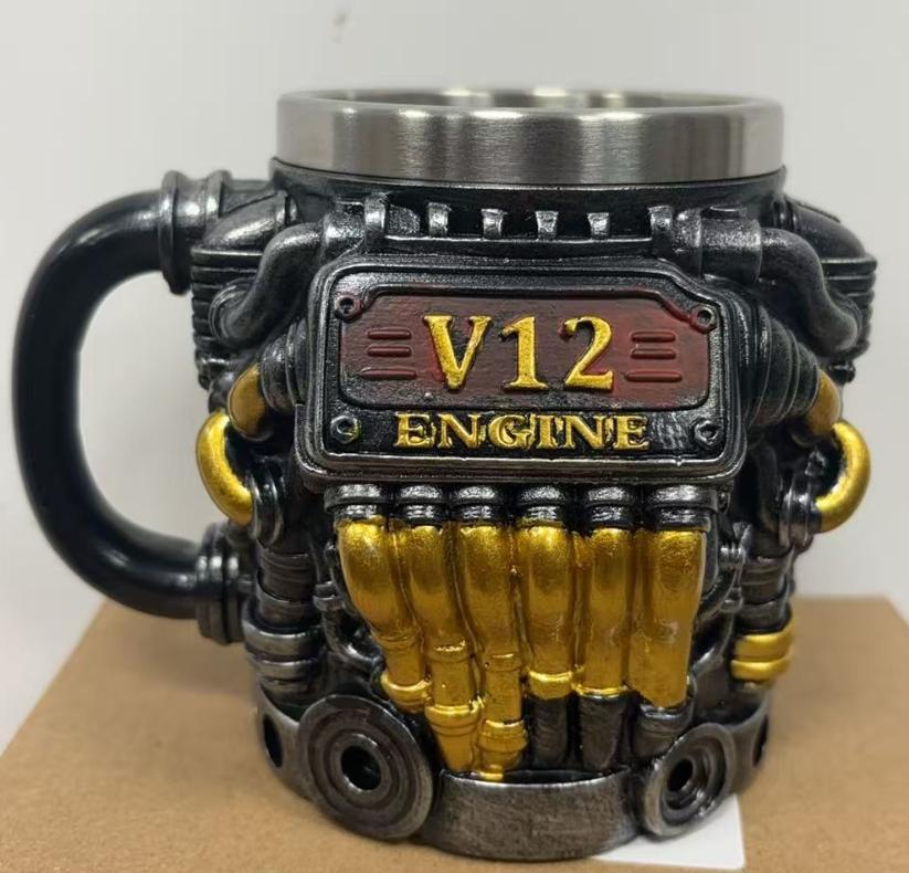 Motoren Edelstahlbecher Handgefertigt V12 Motoren Kaffeetasse Für Autoenthusiasten Teetasse Für Zuhause Oder Büro Einzigartige 3D Geschenke