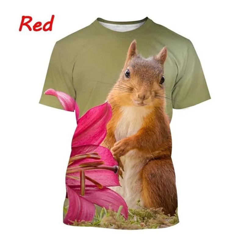 Summer Outdoor Squirrel 3D Printing T Shirt Men Cute Animal Squirrel Pattern Casual Streetwear Cool Short-sleeved Tops Tees