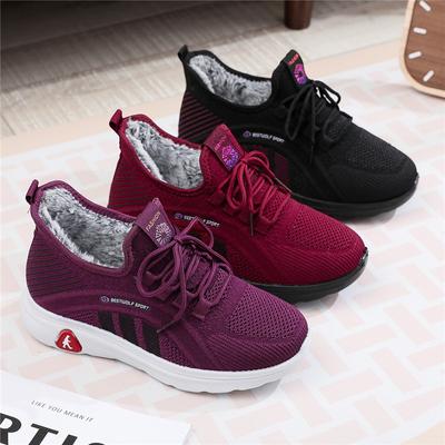 Nya sneakers med pälsfodrad för damer, varma ventilerande Slip-on sneaker för kvinnor Lättvikt Casual Tjock fleecefodrad snörning utomhussportskor