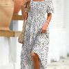 Women's Square Collar Waist Printed Dress S-XXXL