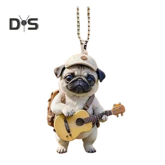 

Гитара Собака Акриловые подвесные украшения для дома, комнатная рождественская елка, зеркало заднего вида автомобиля, 2D, плоский мопс, щенок, подвесное украшение, мультяшное животное, подвеска Pekingese