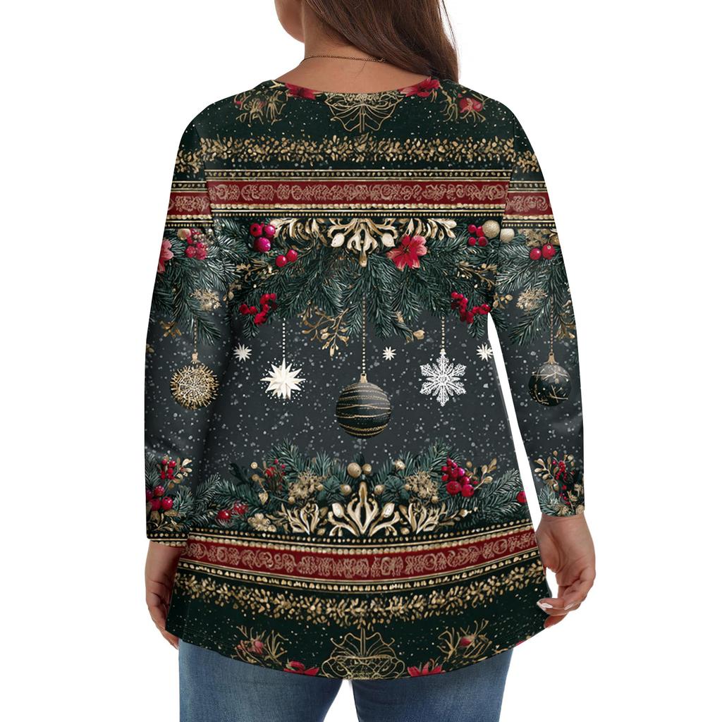 Women's Fashionable Casual Long Sleeved Plus Size  Print Top Plus Size Floral Print Top