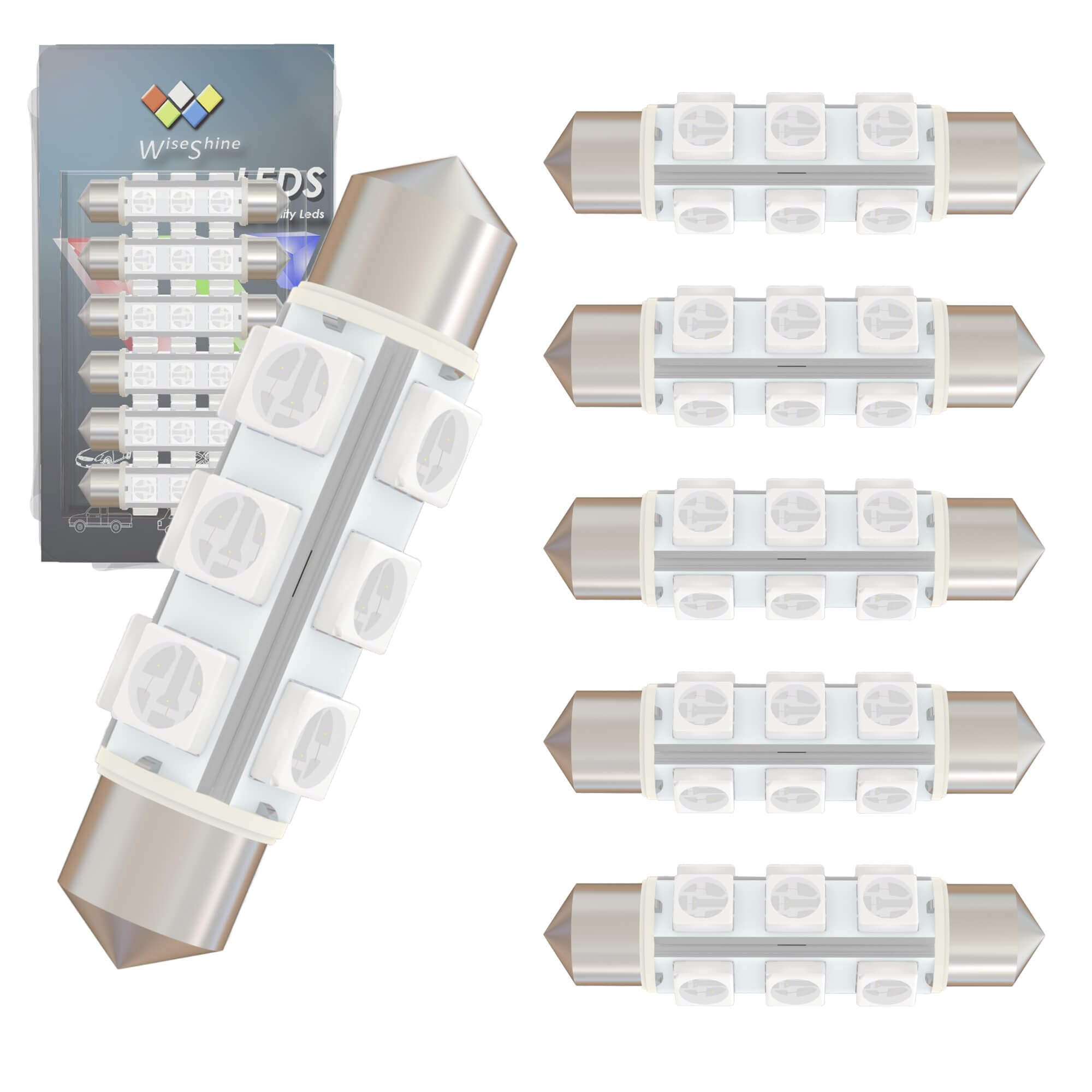WiseShine T10x44mm Floral LED Bulbs, Green 561 578, 211-2, 6413 LED Bulbs, Truck Interior 44mm 24V 6PCS зелёный
