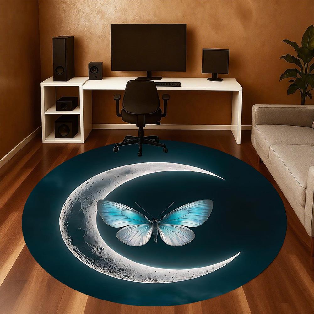 1pc Moon Butterfly Round Chair mat office Area Rug - Non-Slip, Floor Mat for Office, Bedroom, and Indoor Decor p127006