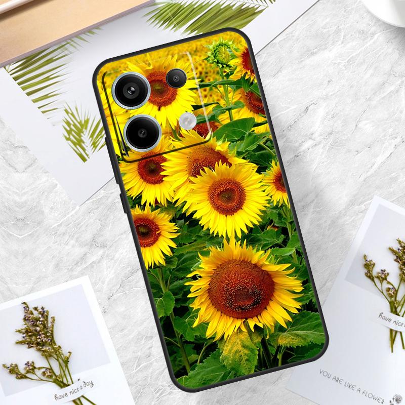 Sunflower  Floral Case For Xiaomi Redmi Note 13 Pro 14 12 11 10 15 Pro Plus Redmi 15C 10C 12C 13C 14C 15 Cover
