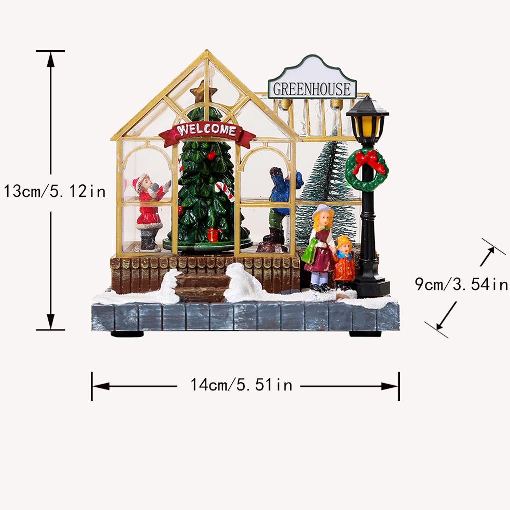 2025 Christmas Musical Light Up Village House Resin Ornament with LED Light Rotating Tree Figurines Holiday Table Decoration