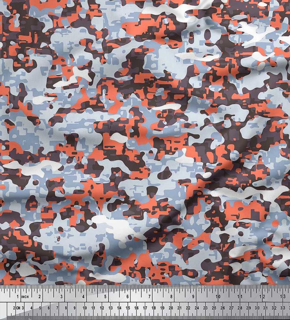 Soimoi Japan Crepe Satin Fabric Two Tone With White Camouflage Print Fabric by the metre 42 Inch