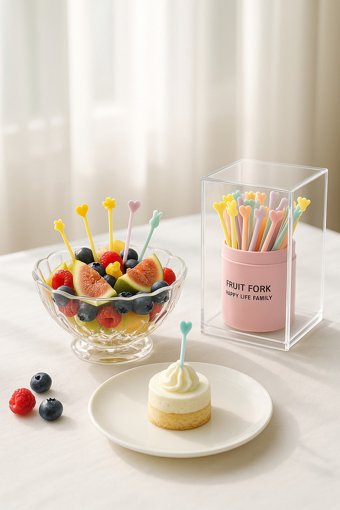 50 sztuk/zestaw widelec do owoców ciasto deser jedzenie zbieranie owoców dzieci przekąska Mini impreza festiwalowa zastawa stołowa dekoracja plastikowa wykałaczka
