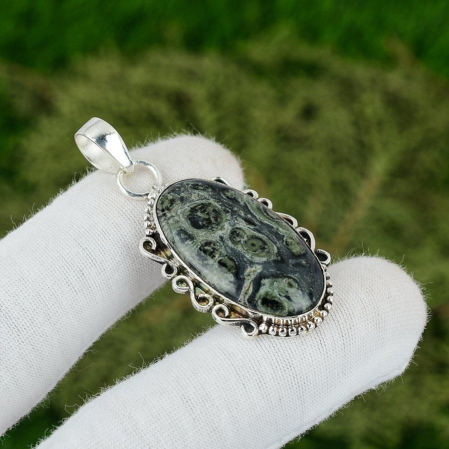 

925 Sterling Silver Oval Kambaba Jasper Gemstone Wife Ethnic New Pendant Jewelry