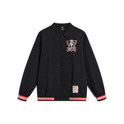 Li Ning Badfive Seven Cities Collaboration Letter Print Polo-Kragen Lockere Freizeitjacke Herrenjacke Schwarz AFDT737-2