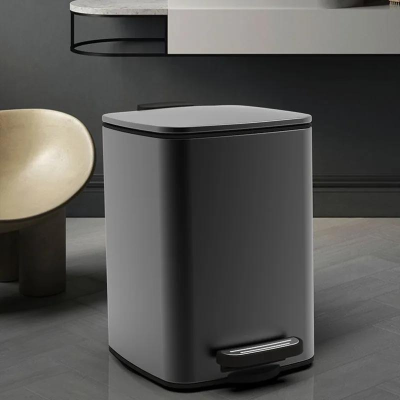Creative Stainless Steel Waste Bins Lidded Wastebasket Anti Odor Trash Can Kitchen Garbage Cube Rectangular Bucket House Cleanin