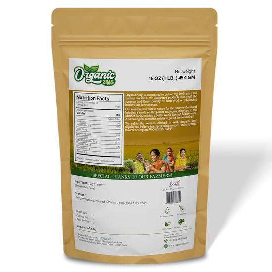 Bio Zing Brauner Reismehl – 454g (Packung mit 1) | Glutenfreies Reismehl zum Backen, Kochen & für Tortillas | Wiederverschließbare Packung