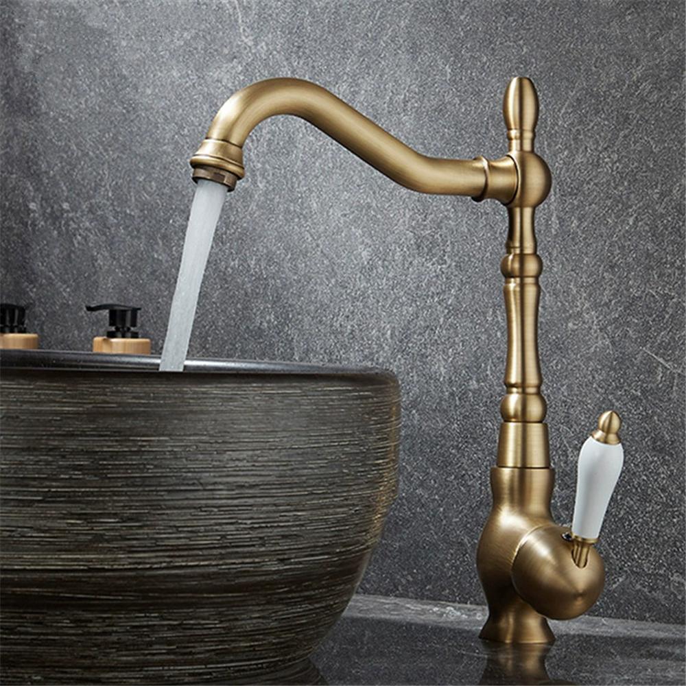 Tuqiu Золотий Високий Змішувач Ванна Кран Раковина Кран Кухня Кран Антикварний Умивальник Кран Раковина Змішувач Гаряча Холодна Змішувач Кран