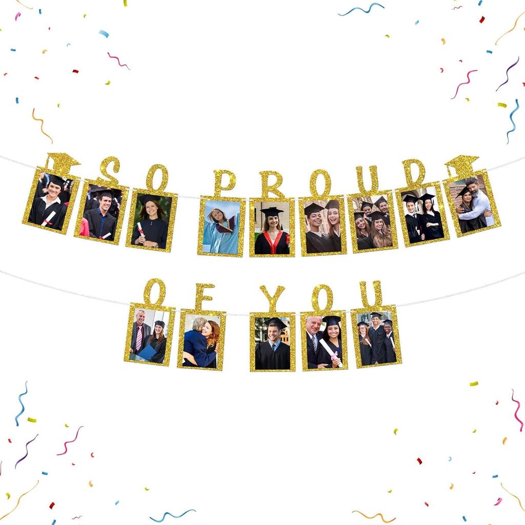 Senior Photo Banner Congrats Grad Paper Photo Frame High School College Graduation Bunting Decorations Congrats Senior Picture Banner Gold Glitter