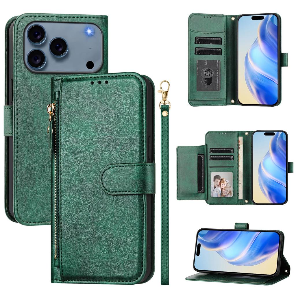 For iPhone 17 Pro Case Zipper Pocket Multiple Card Slots Leather Phone Cover