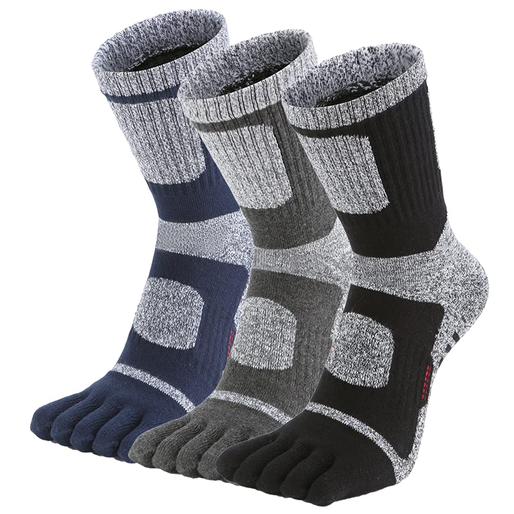 

Мужские носки с пятью пальцами WIOIW, с амортизацией, из прочной махровой ткани, длиной до середины икры, для пеших походов, треккинга и ношения на открытом воздухе, набор из 3 пар