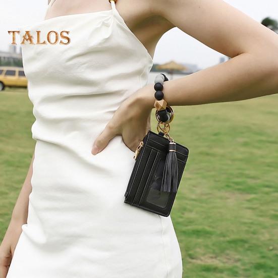 Наручний брелок із блокуванням радіочастотної ідентифікації Гаманець із 6 слотами для карток Гаманець Браслет із китицями з бісеру Брелок із штучної шкіри Браслет