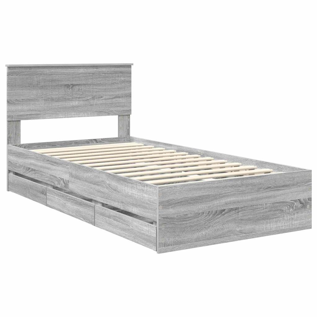 Bed Frame Grey Sonoma 100 x 200 cm Engineered Wood