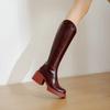 Mode Neue Herbst/Winter Damen Schuhe Spaltleder Damen Stiefel Runde Zehe Klobige Stiefel Einfarbig Kniehohe Stiefel Damen Plateau Schuhe Damen