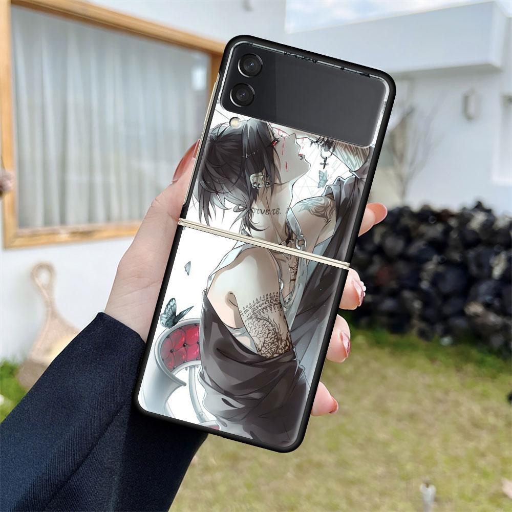 Luxury Case For Samsung Galaxy Z Flip 4 3 5G Black PC Hard Phone Cases Fashion Back Cover ZFlip Funda Anime Tokyo Ghoul Shell