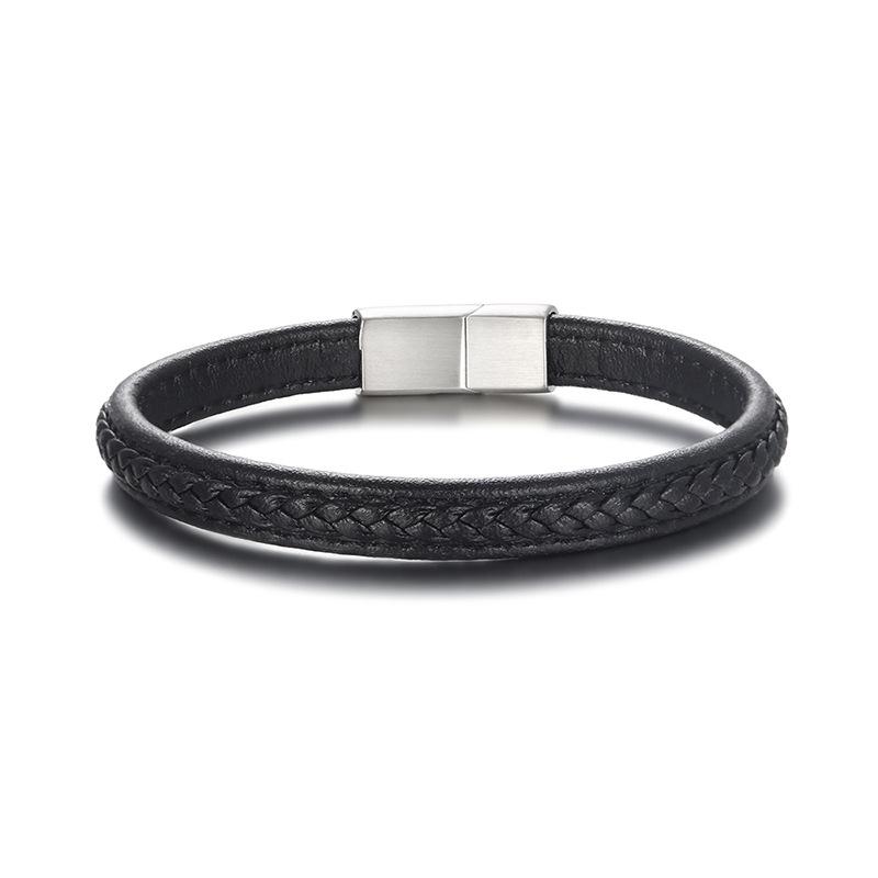 New Personalized Titanium Steel Black Leather Bracelet