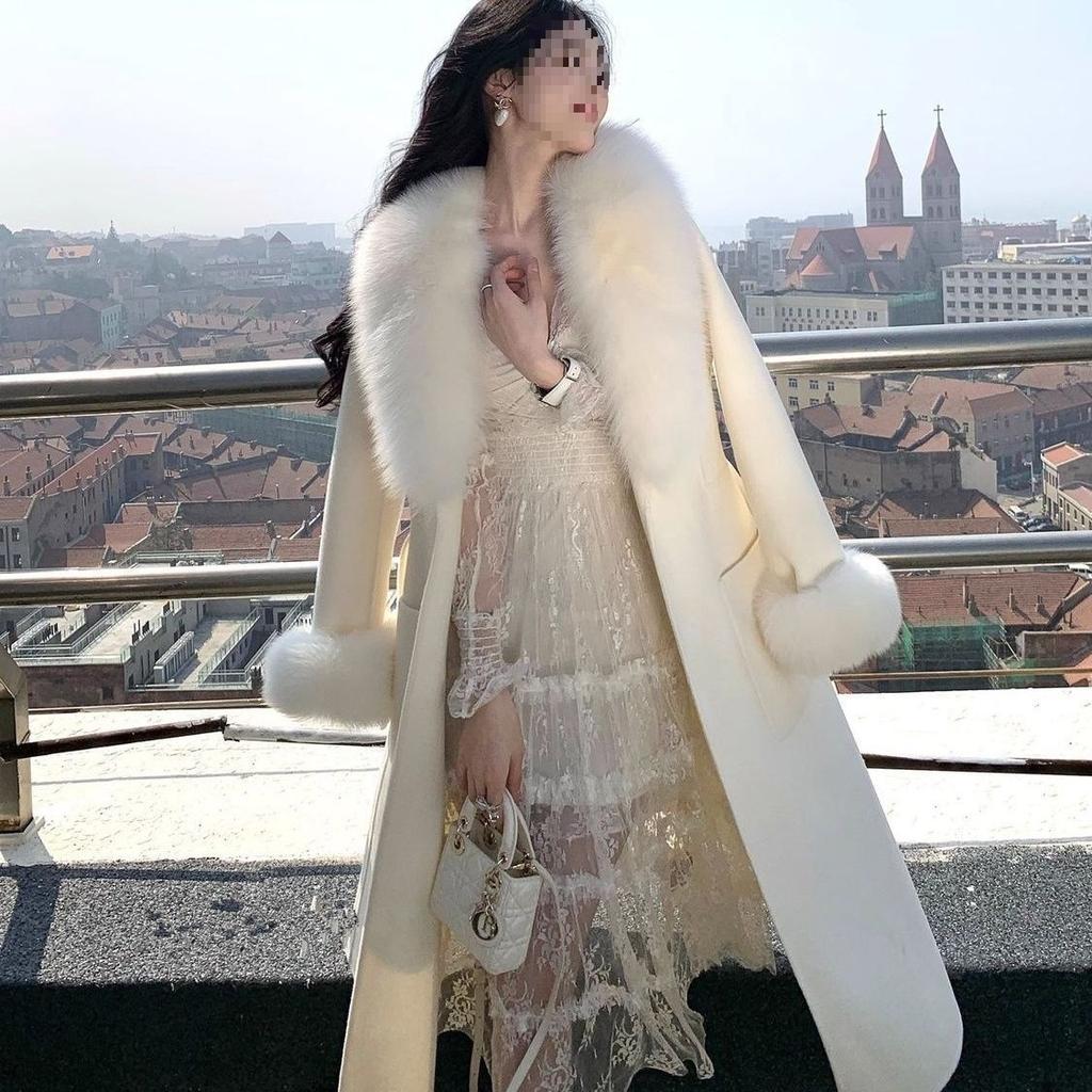 Reines Temperament Promi-Mantel Herbst Winter Neu Damen Pelzmantel Koreanischer Großer Haarkragen Wollmantel Damen Oberbekleidung