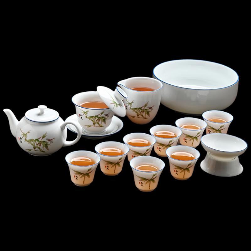 Wo Ding Ice Jade White Porcelain Gongfu Tea Set - Contentment Blue
