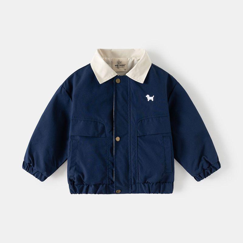 Boys  Color-Blocked Jacket Casual Children s Coat Spring and Autumn Toddler Turn-Down Collar Top Korean Style Baby Boy Baseball Jacket Navy Blue 130 cm