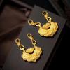 Chinese Longevity Lock Pendant: Auspicious Clouds, Koi & Lotus Design In Copper-Plated Sand Gold Necklace for Women